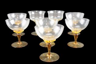 Six 1960s champagne coupes and two other glasses