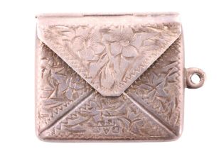 An early 20th Century silver fob stamp case in the form of an envelope, Albert Edward Jones,