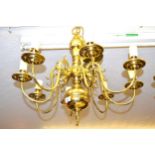 Pair of large reproduction Dutch style brass, eight branch chandeliers 70cm diameter x 60cm high