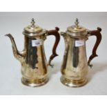 Modern silver hot water pot and coffee pot in 18th Century style, 42oz