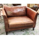 Large dark brown leather upholstered snuggler chair 120cms wide approximately
