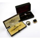 9ct Gold Royal Artillery bar brooch in a original box, together with another yellow metal bar