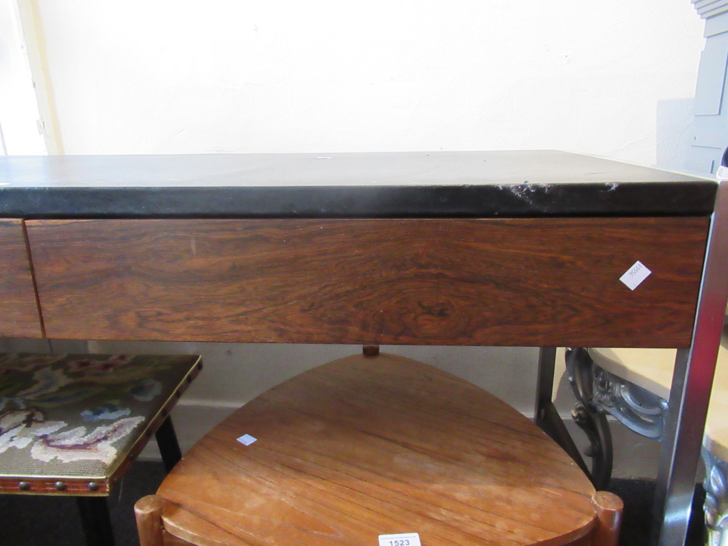 Mid 20th Century polished steel and hardwood two drawer writing table, 127cms wide Steel would - Image 5 of 8