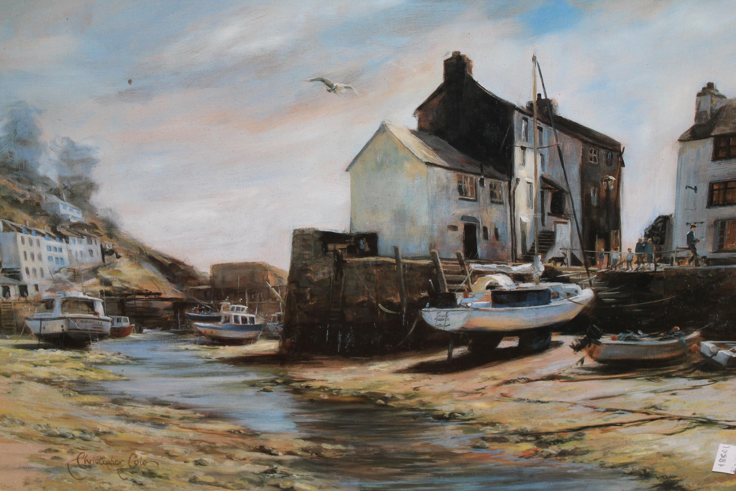 Christopher Cole, Limited Edition coloured print, titled ' Low Tide at Polperro ' signed by the