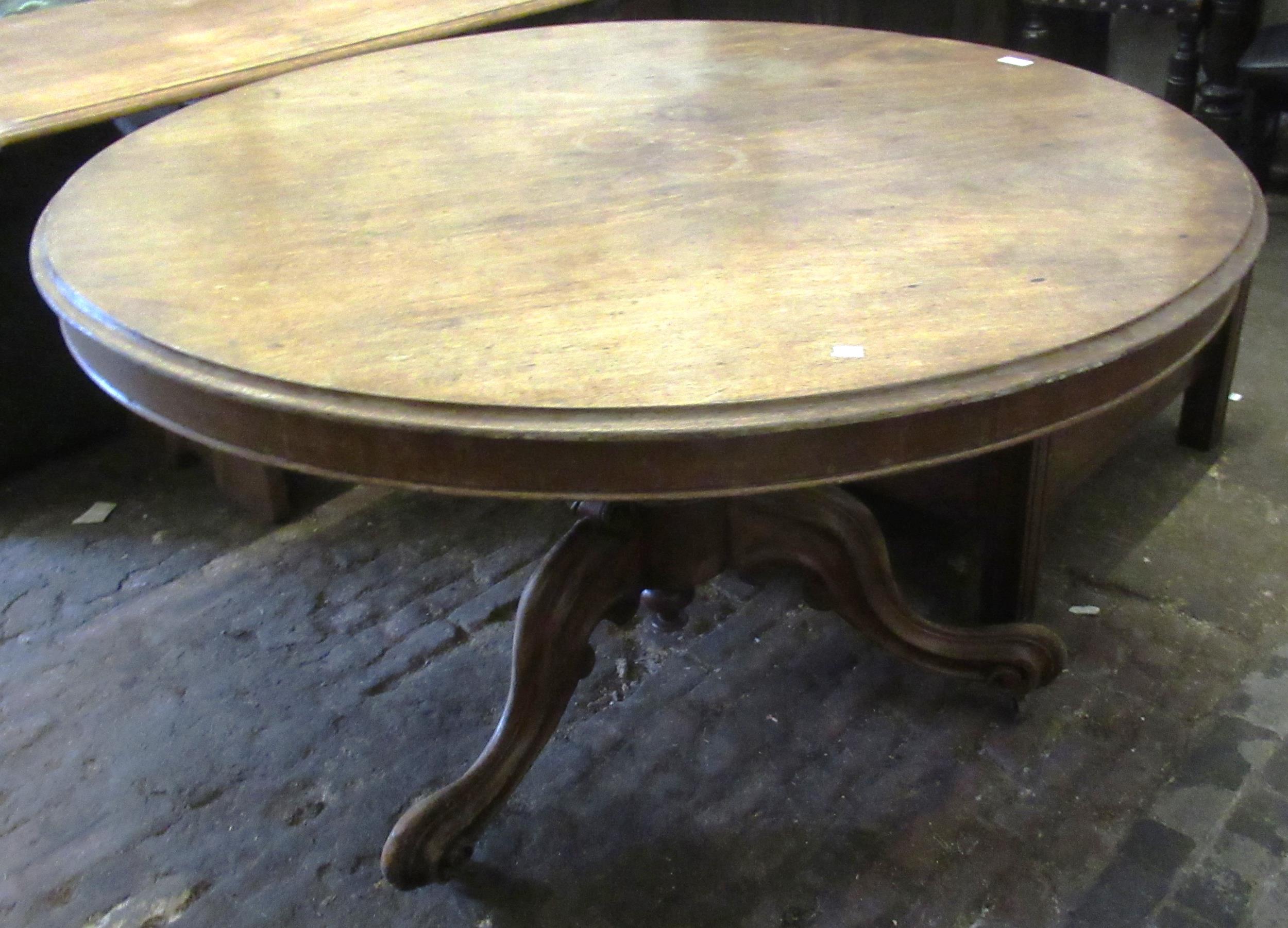 19th Century mahogany circular tilt top table with single column support and three carved cabriole