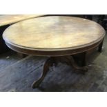 19th Century mahogany circular tilt top table with single column support and three carved cabriole