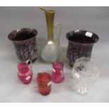 Pair of modern amethyst cameo glass baluster form vases, 20cms high, together with a large 19th
