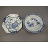 18th Century English blue and white octagonal plate, 21cms diameter together with another similar