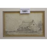 Attributed to David Cox, pencil drawing, cottage in North Wales, 9cms x 15cms, together with a small