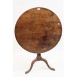 George III mahogany circular tilt top pedestal table on cabriole pad supports (at fault), 80cms
