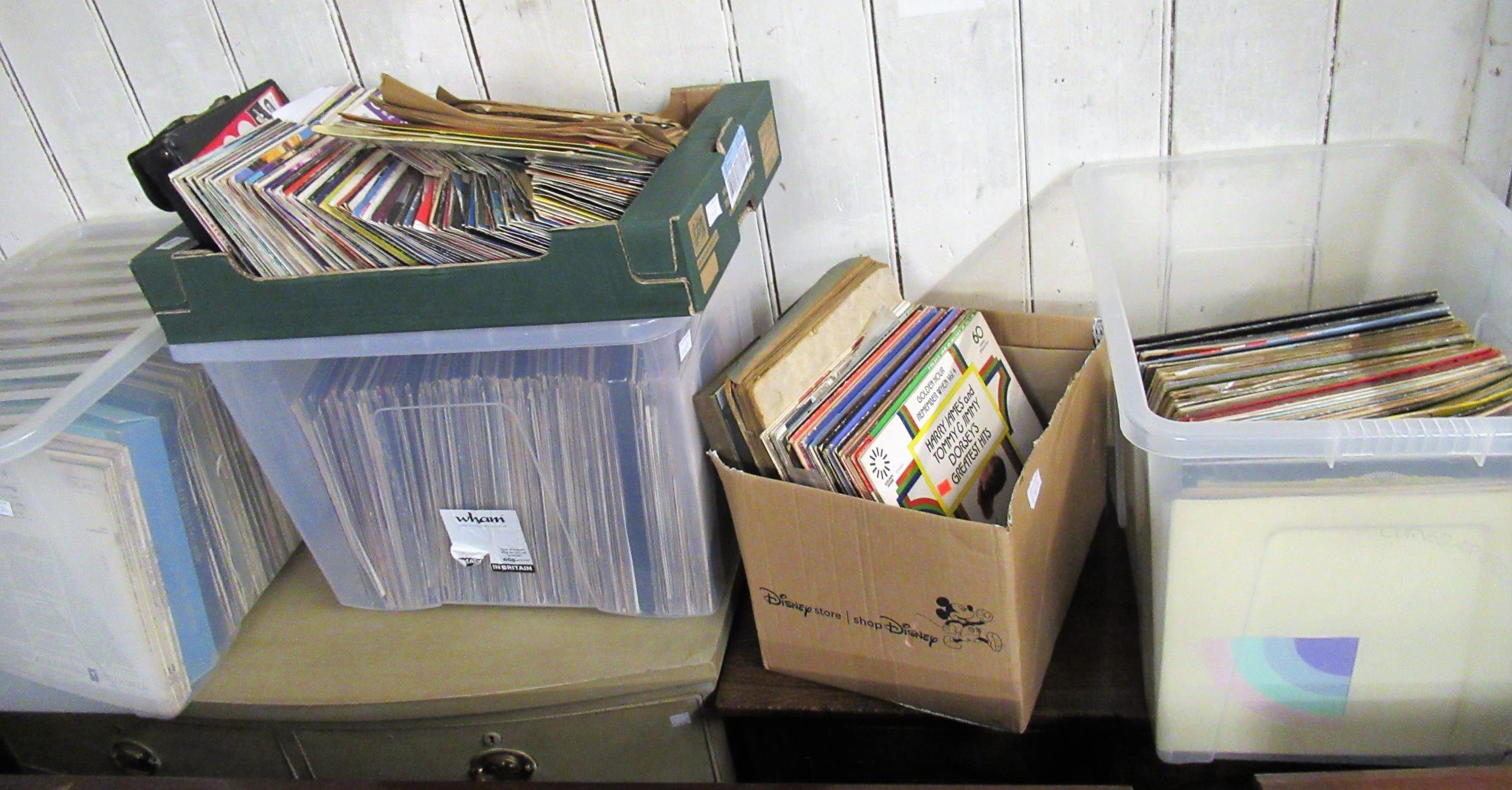 Five boxes containing a large collection of various records including Elton John etc. and a quantity