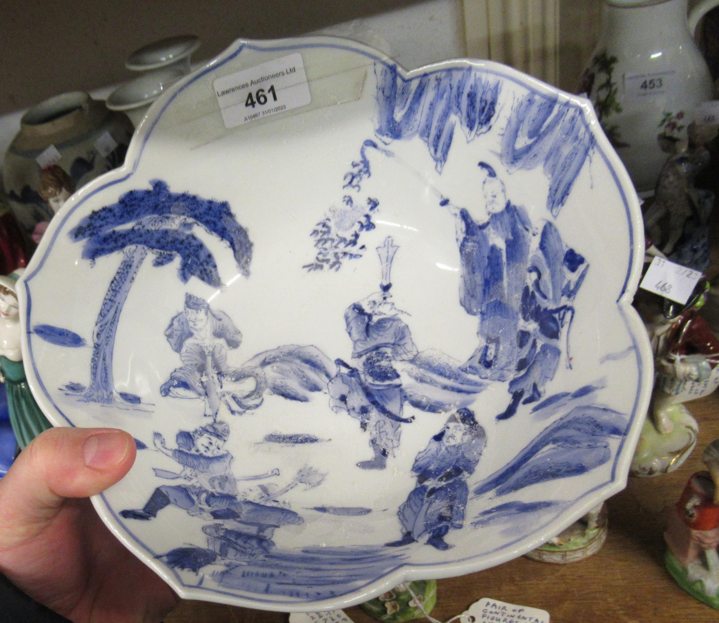 Chinese porcelain blue and white lobed bowl painted with figures in landscapes, six character mark - Image 16 of 20