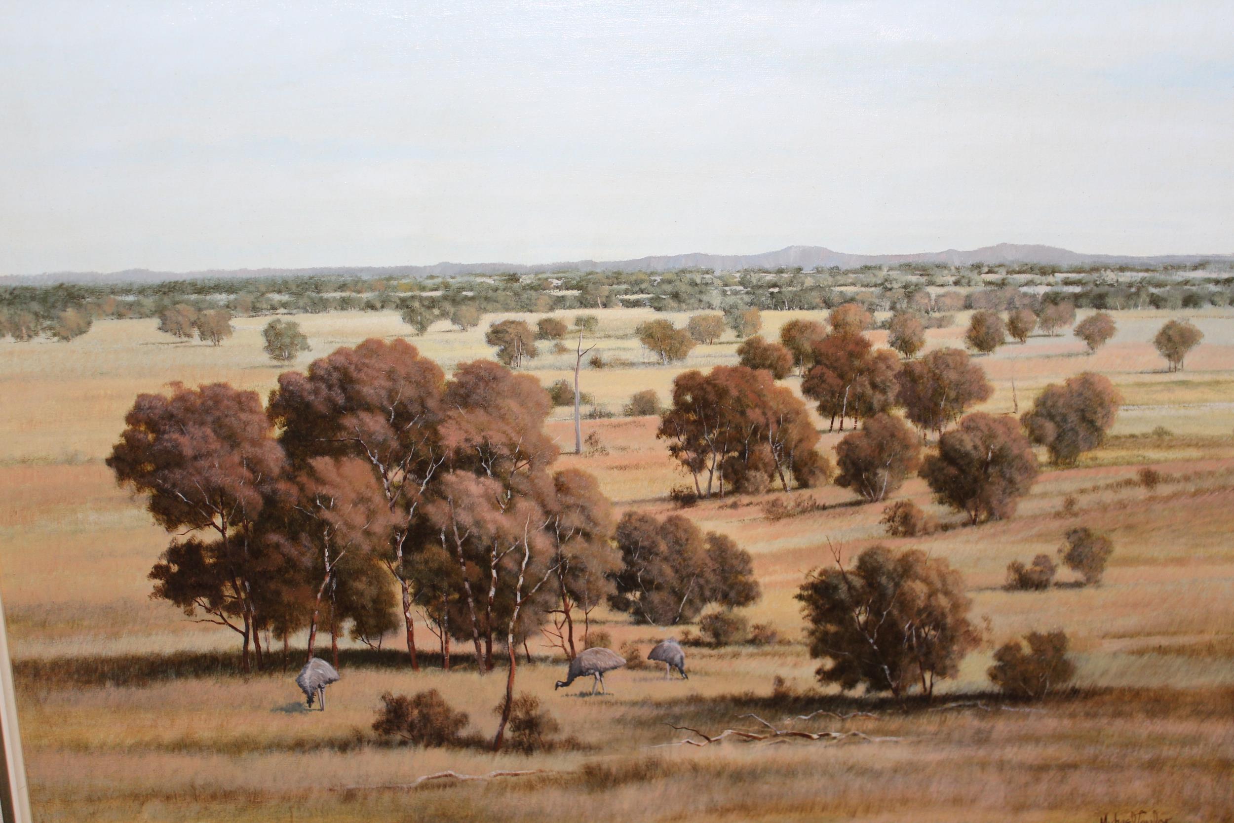 Michael Taylor, signed oil, Australian landscape, inscribed verso, ' Across the Plains ', 44.5cms