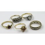 Two 18ct gold dress rings, 4.8g together with two 9ct gold dress rings, 4.2g and an eternity ring