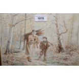 W. Duncan, watercolour, faggot gatherers in a woodland, signed and dated 1907, 18.5cms x 27cms, gilt