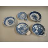 Collection of five 18th / 19th Century English blue and white transfer printed egg separators