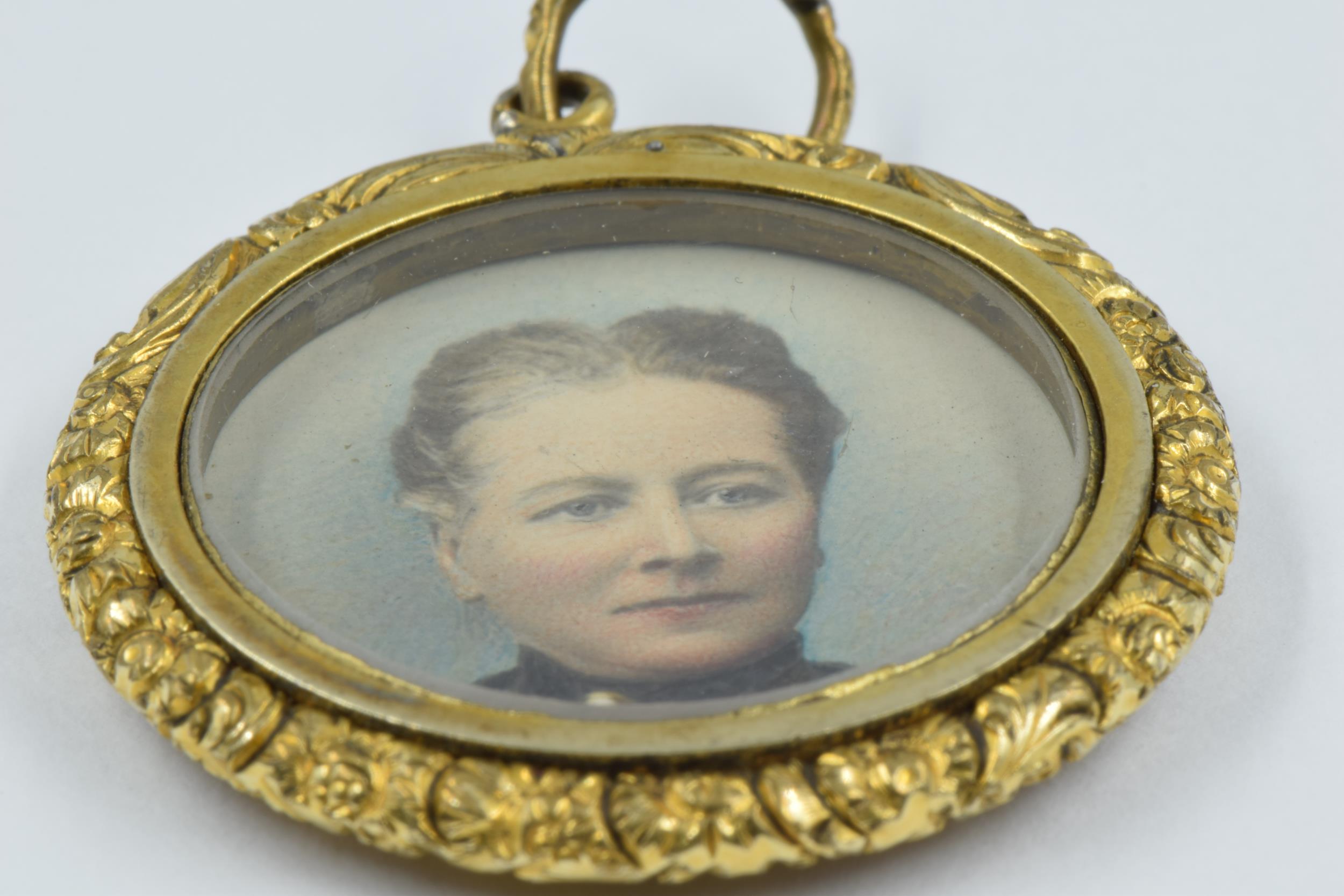 19th Century circular gilt metal pendant photograph locket