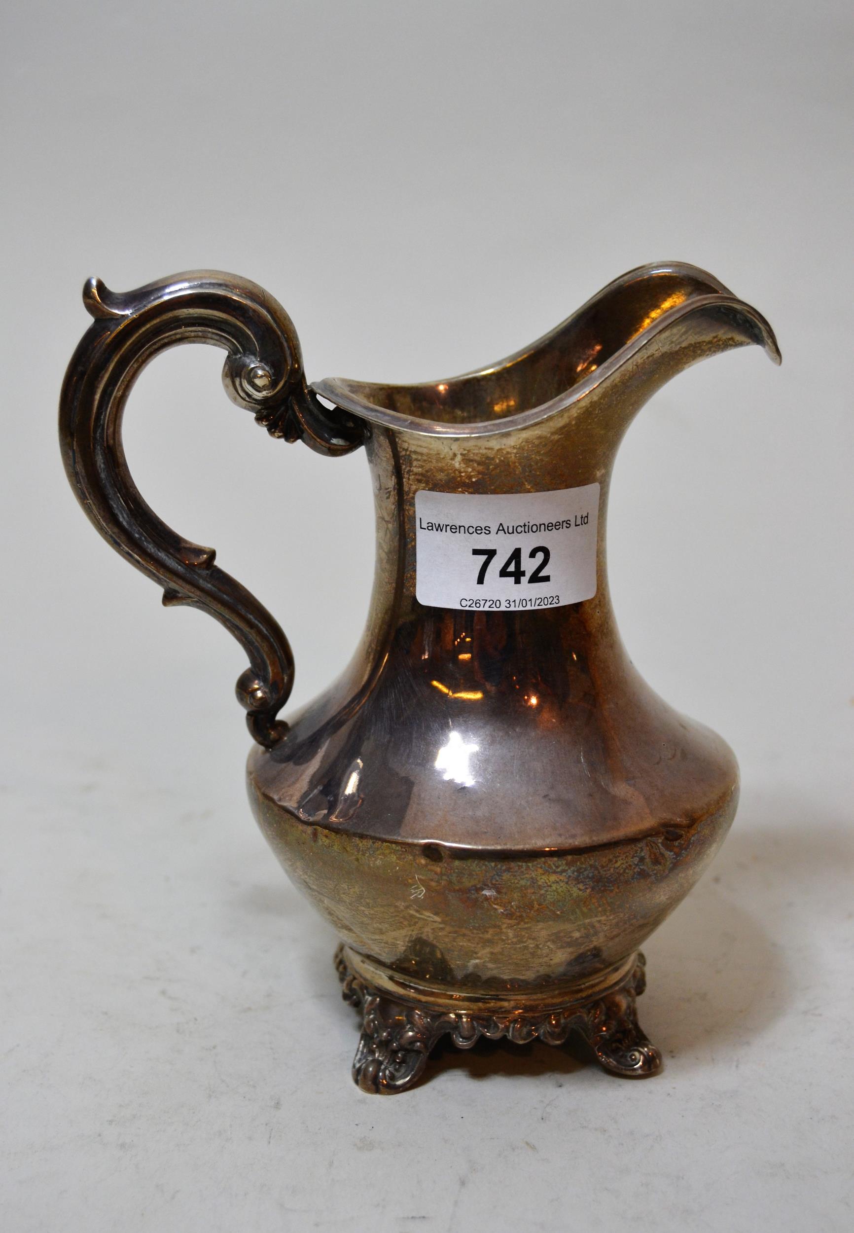 Victorian silver cream jug with scroll handle, 7.5 troy ounces