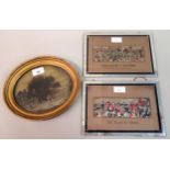 Small late 18th / early 19th Century hairwork picture, figures in a landscape with cottage, 15cms
