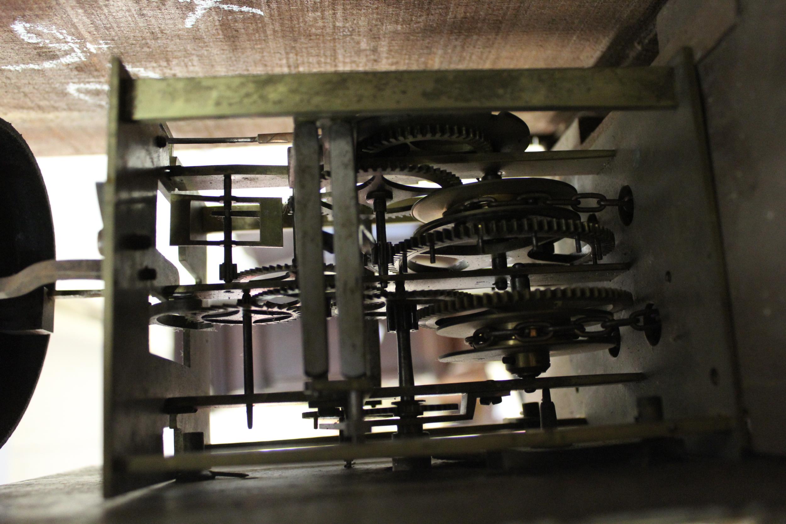 George III oak longcase clock, the square hood enclosing a brass dial inscribed John Uffington - Image 4 of 5