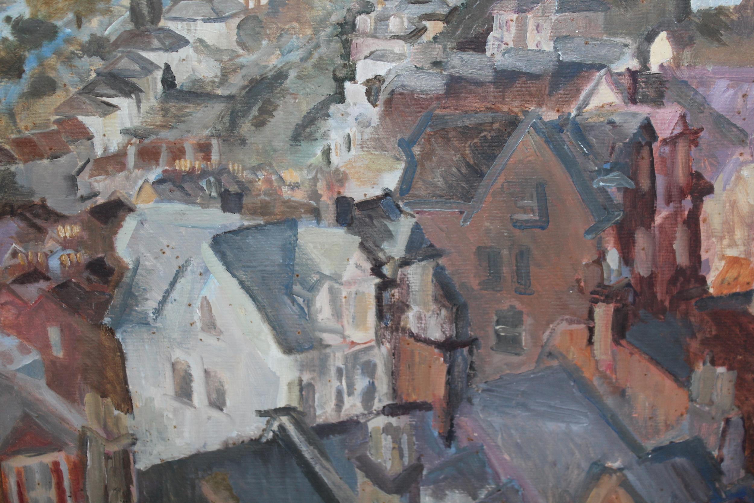 Modern British school, oil on board, view across an urban landscape, inscribed verso' Hastings ',