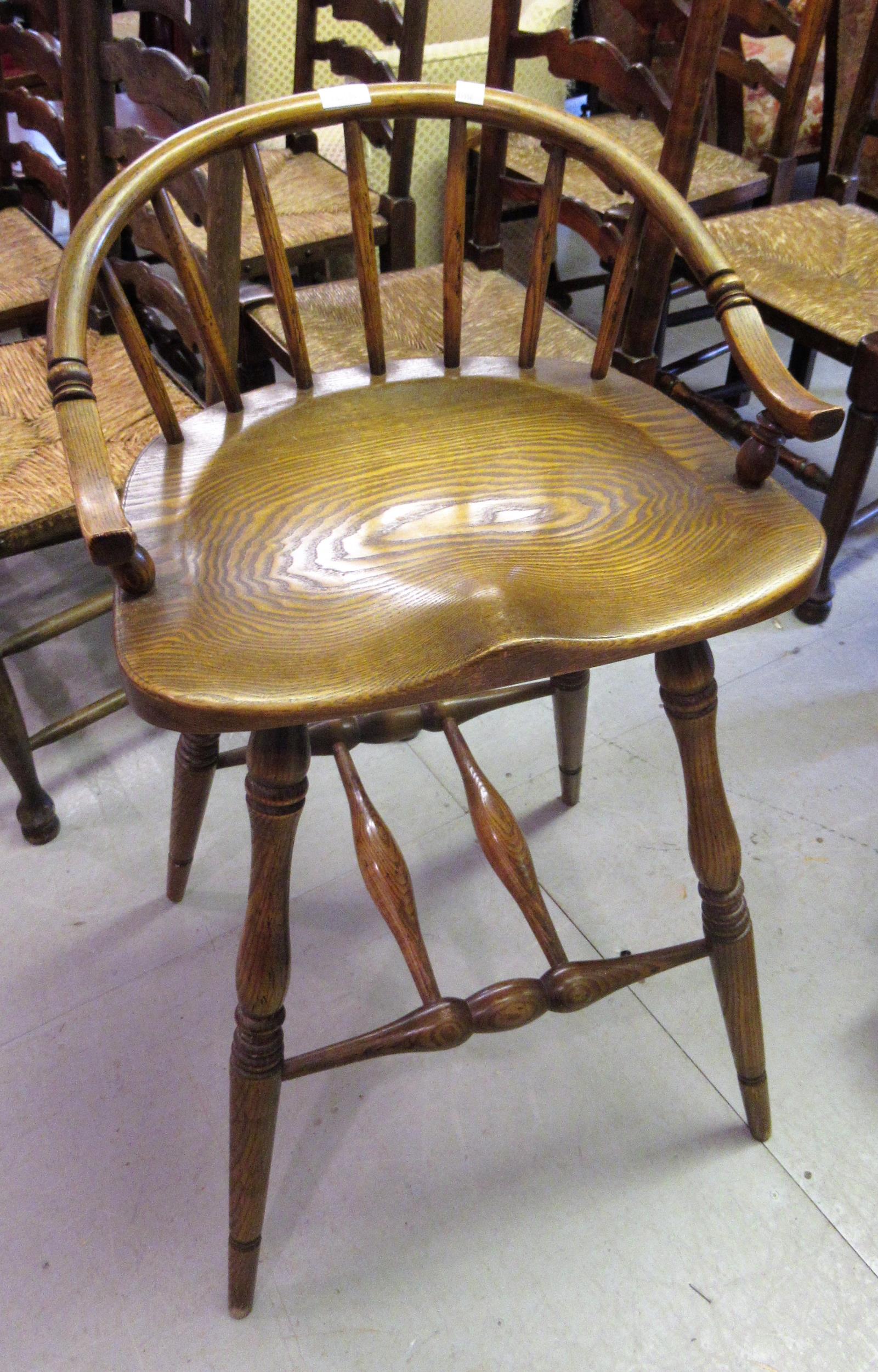 Reproduction ash and elm, wheel and stick back Windsor chair, together with a similar bar stool - Image 2 of 2