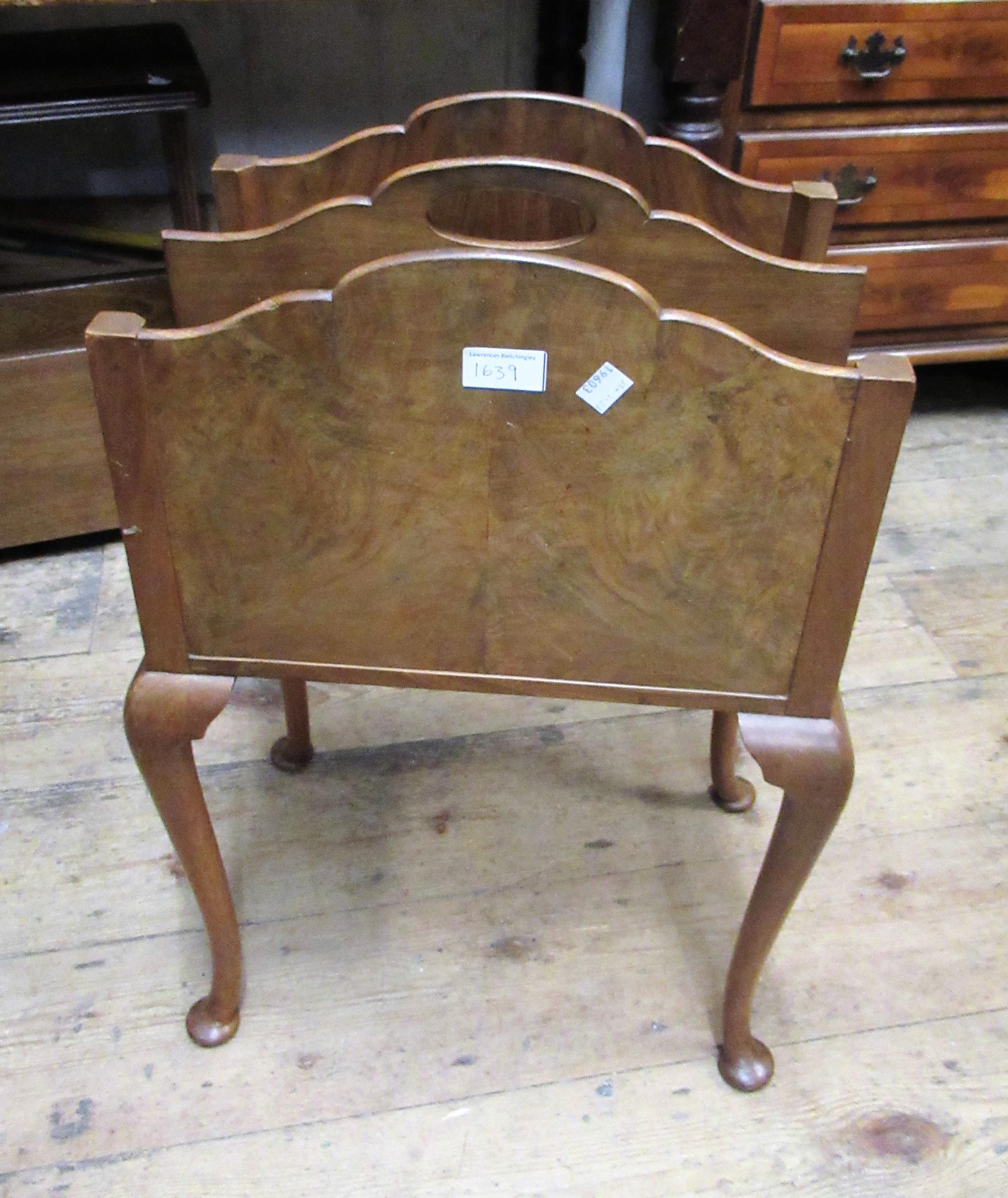 Mid 20th Century burr walnut work table, the galleried top with twin compartments, each with a - Image 2 of 2