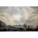 19th Century French engraving, view of port of Bordeaux, 53cms x 74cms, gilt framed