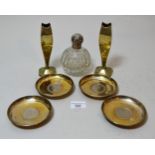 Four silver trinket dishes mounted with coins, together with a pair of plated specimen vases and a