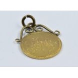 Small United States of America three cent gold coin mounted as a pendant, bearing monogram verso