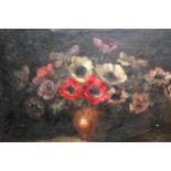 E. Van der Ven, oil on canvas, still life, flowers, 40cms x 50cms, in a painted frame together