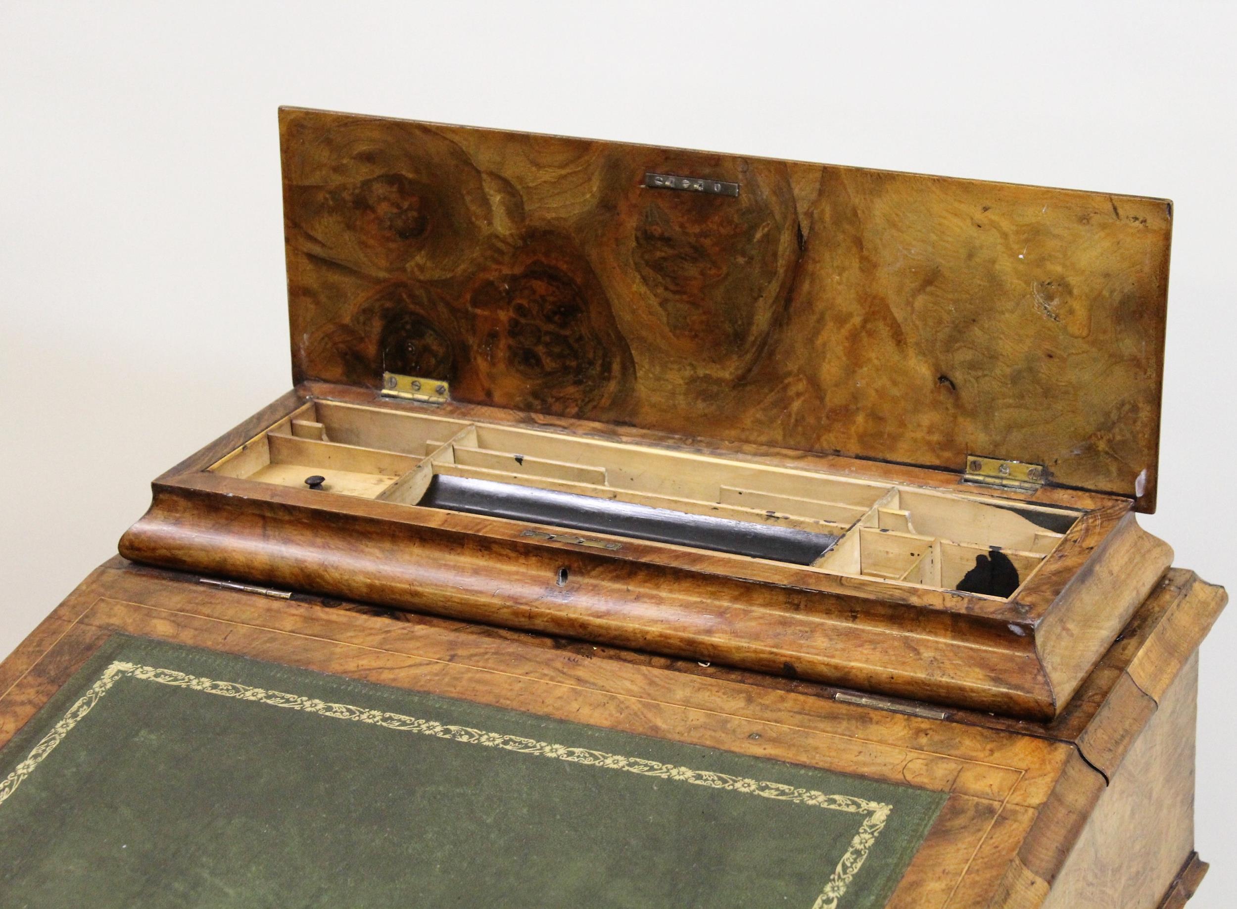 Victorian figured walnut Davenport, the fitted stationery compartment with a hinged galleried lid, - Image 2 of 3