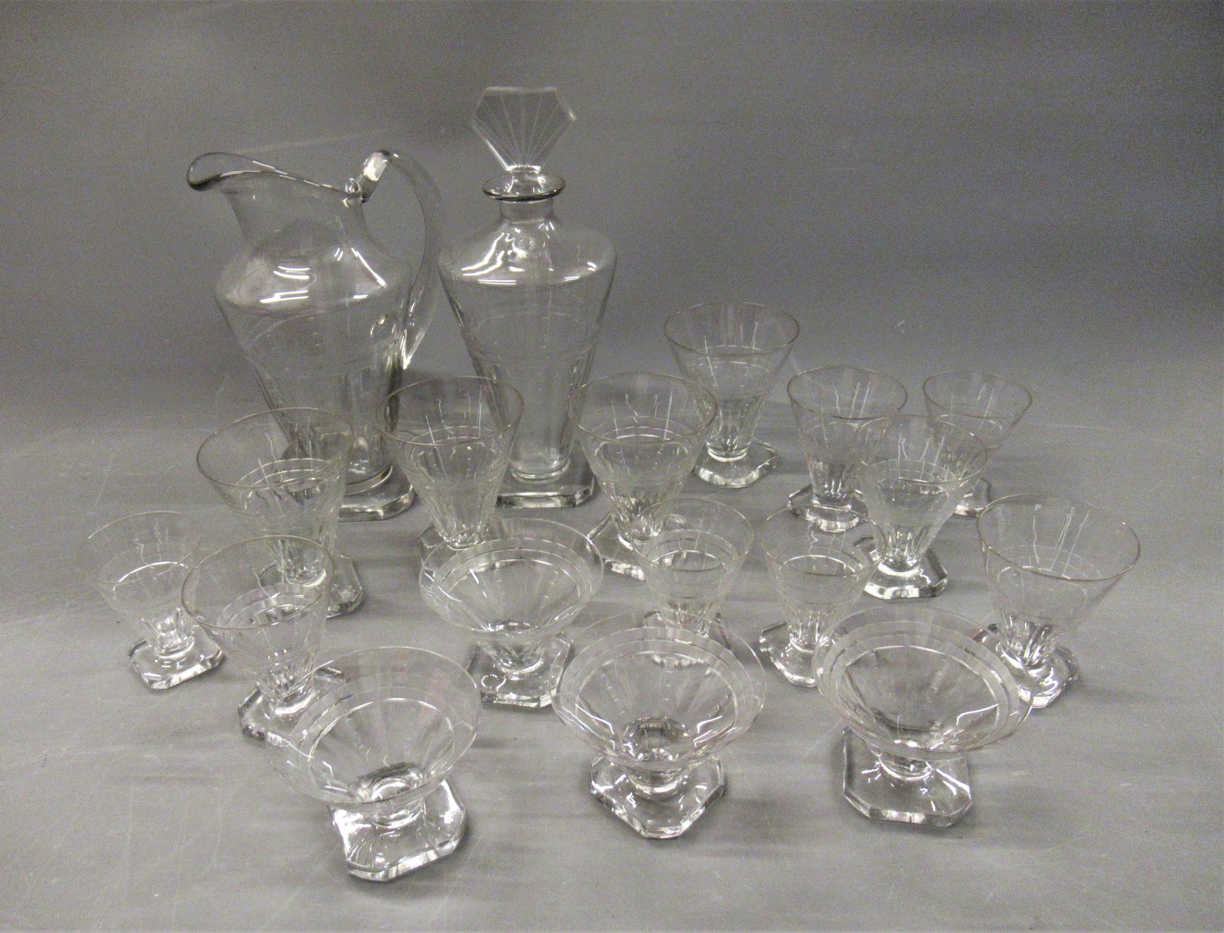 Miscellaneous glassware to include: French Art Deco part suite of drinking glasses