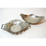 Art Nouveau English pewter oval two handled dish, impressed mark and serial No. 0287, 28cms wide