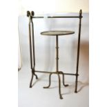 Brass towel rail with scroll end shaped supports, 53 x 80cms approximately, together with a small