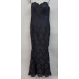 Antony Price, black and blue lacework evening gown, size 10 Labelled a size 10 but comes up small,