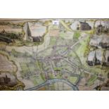 Large antique hand coloured map of the city of Hereford by J. Taylor, 67cms x 89cms, in an
