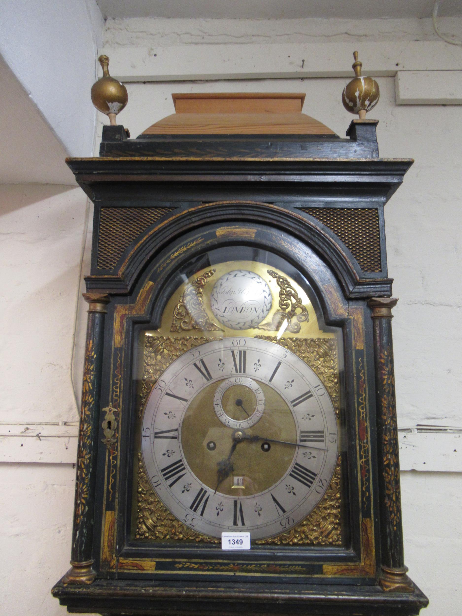 John Hewkley, 18th Century chinoiserie longcase clock, the pagoda top hood enclosing a brass dial - Image 8 of 20