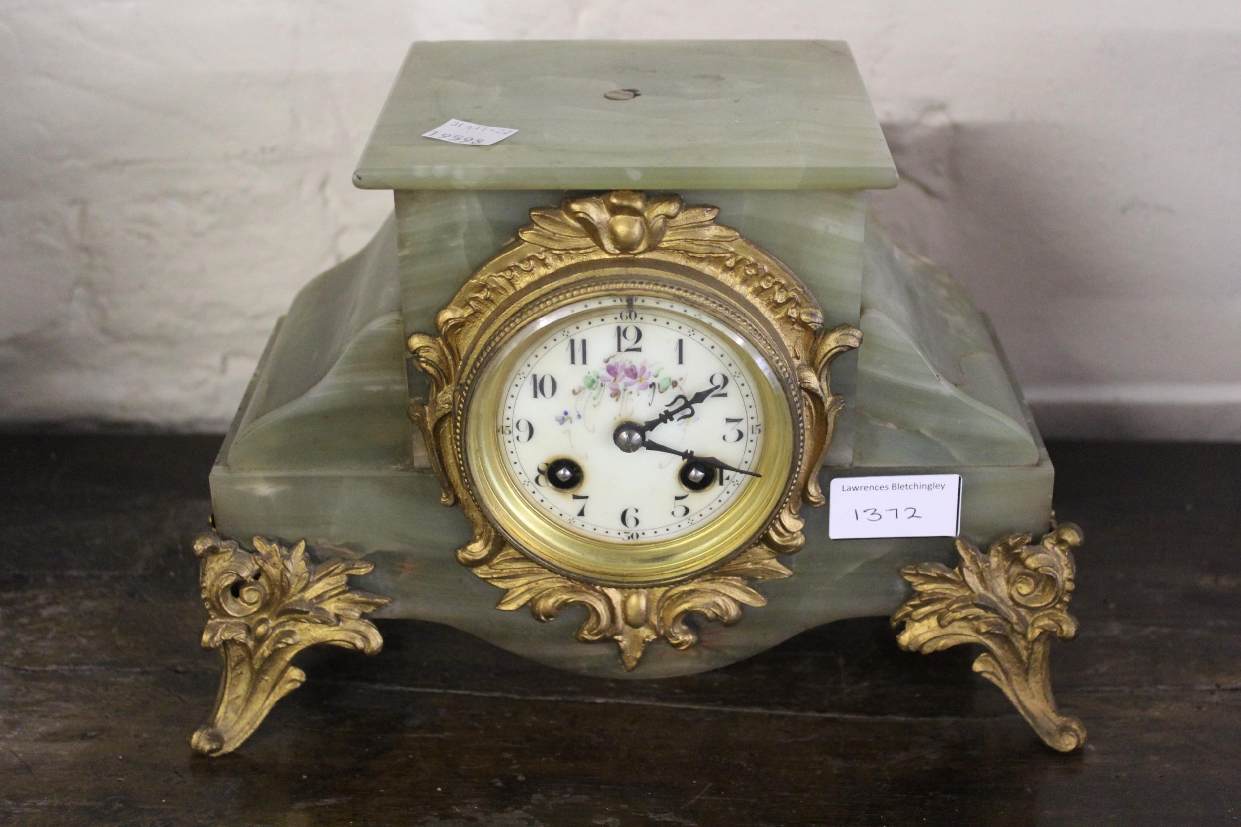 19th Century black slate mantel clock, the circular dial with white chapter ring and Arabic - Image 2 of 3