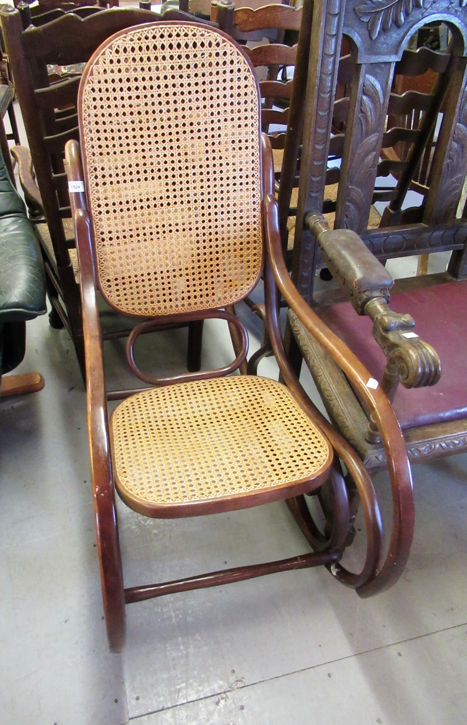 20th Century bentwood rocking chair with cane back and seat