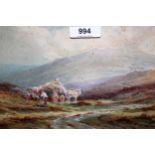 Rubens Southey, watercolour, figures loading a hay cart in a landscape, 17cms x 24.5cms, gilt