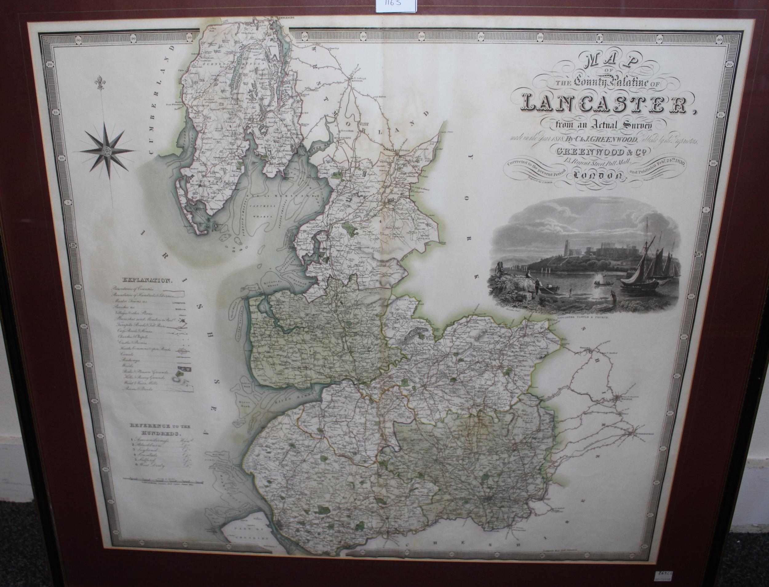 19th Century map of the County of Surrey, published July 4th 1829, 57cms x 68cms, a large framed - Image 2 of 3