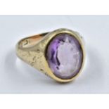 19th Century 9ct yellow gold mounted amethyst signet ring, size M