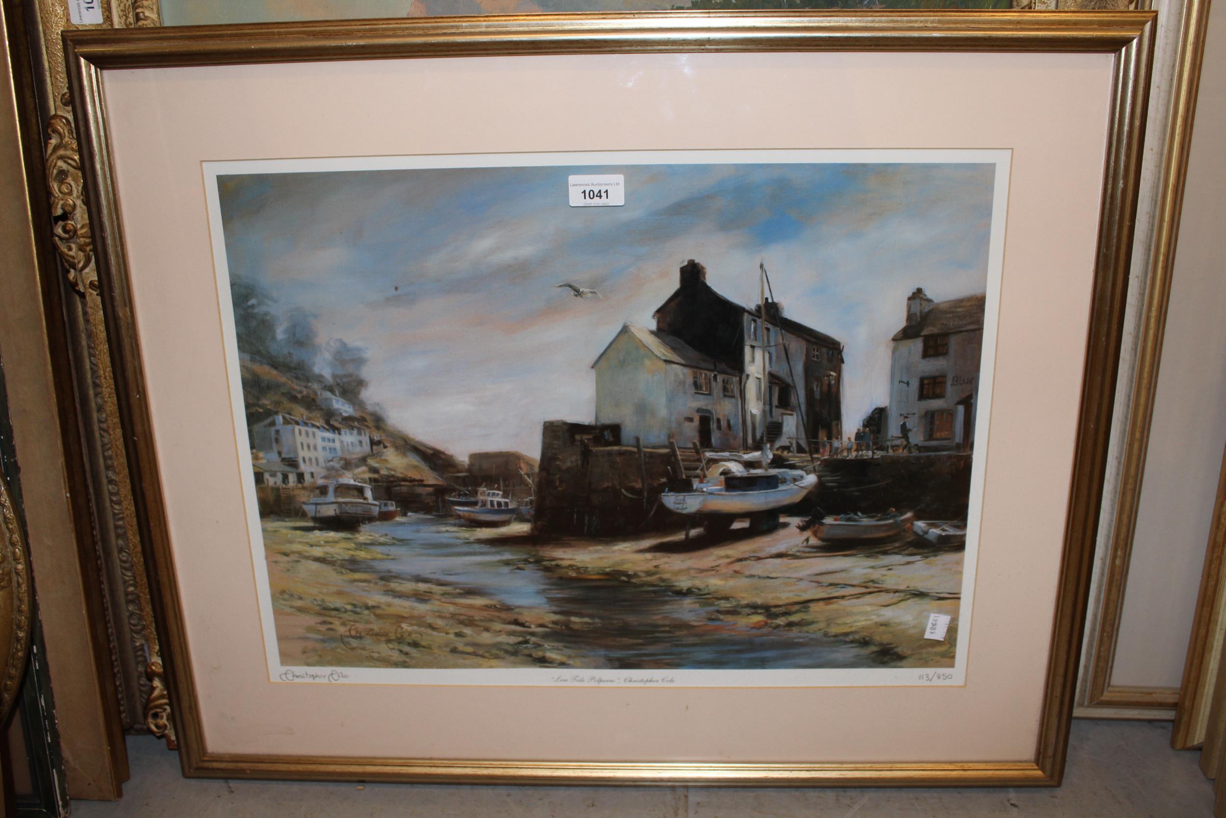 Christopher Cole, Limited Edition coloured print, titled ' Low Tide at Polperro ' signed by the - Image 2 of 4