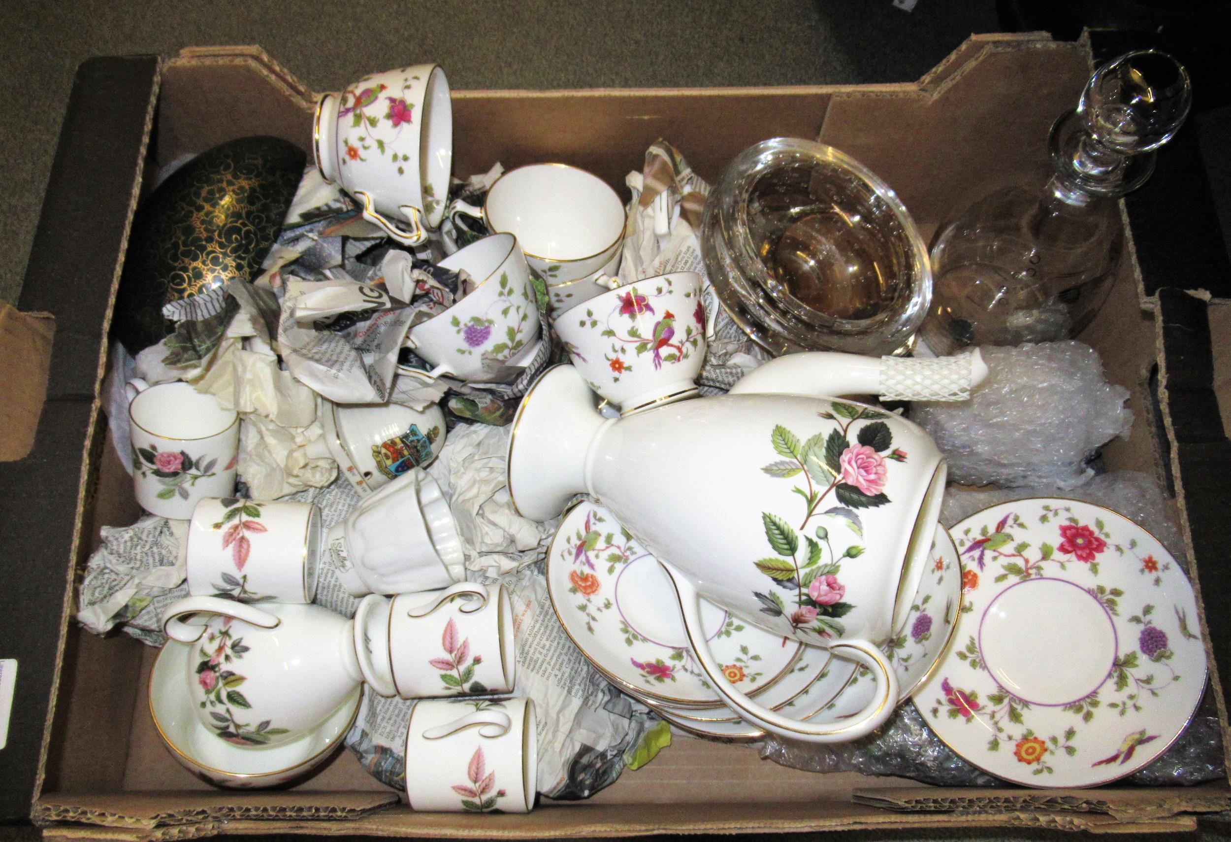 Miscellaneous ceramics and glass to include: Wedgwood Hathaway Rose coffee set, Crown