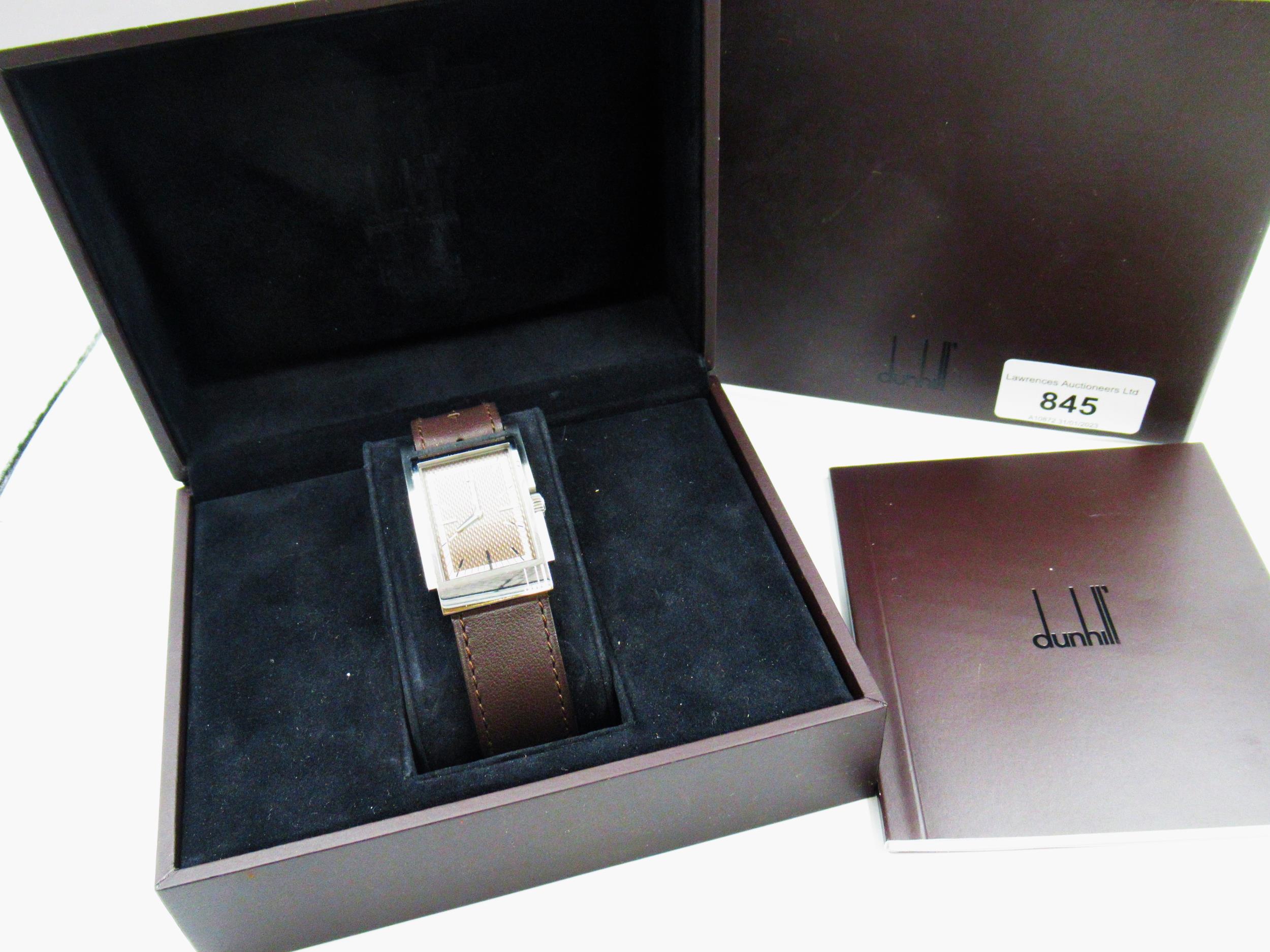 Gentleman's Dunhill stainless steel cased Quartz wristwatch, the rectangular dial with baton