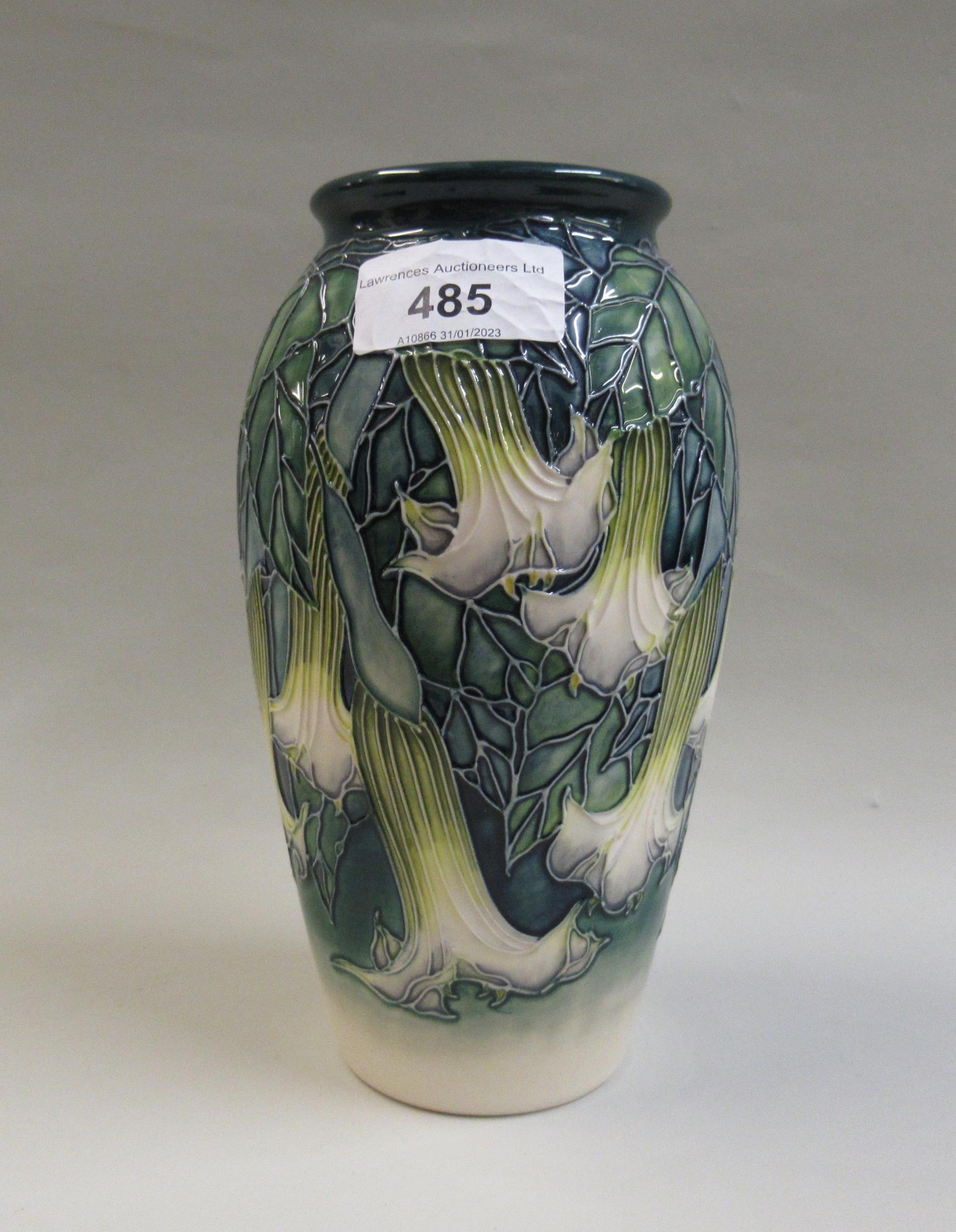 Moorcroft collectors club oviform vase in ' Angels Trumpet ' pattern, by Angela Davenport 1998,