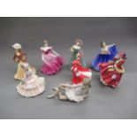 Collection of eight various Doulton, Coalport and Lladro figures