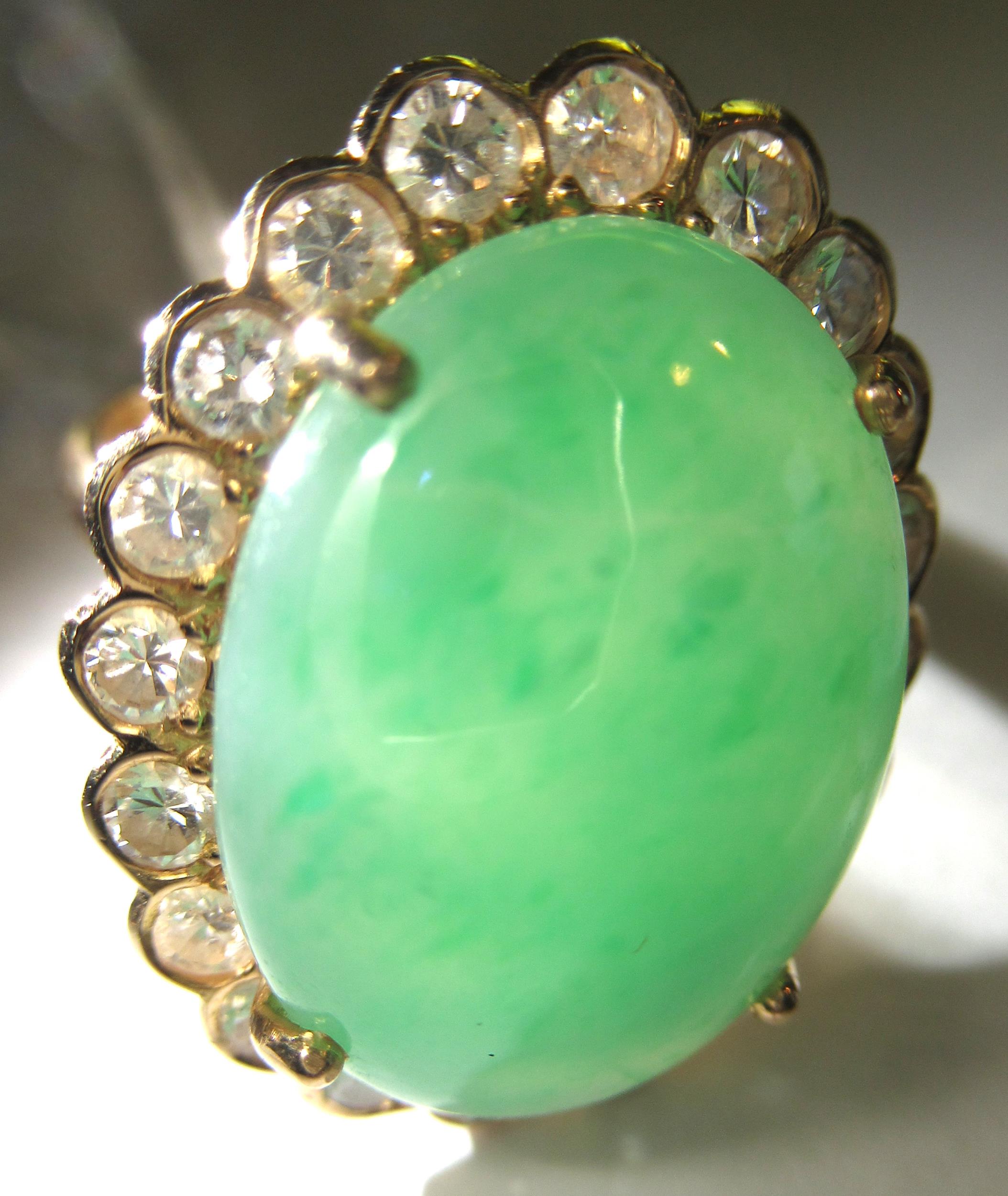 Large French 18ct yellow gold jade and diamond set cocktail ring, size O In good overall - Image 11 of 14