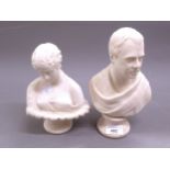 Two Parian ware busts of Clytie and Burns, 19cms and 24cms high Burns is marked R&L Clytie is un-